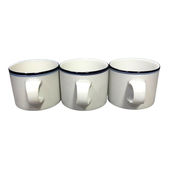 Set Of 3 Dansk Japan Blue Lined & White Ceramic Coffee Mugs Restaurant Ware - Picture 9 of 9